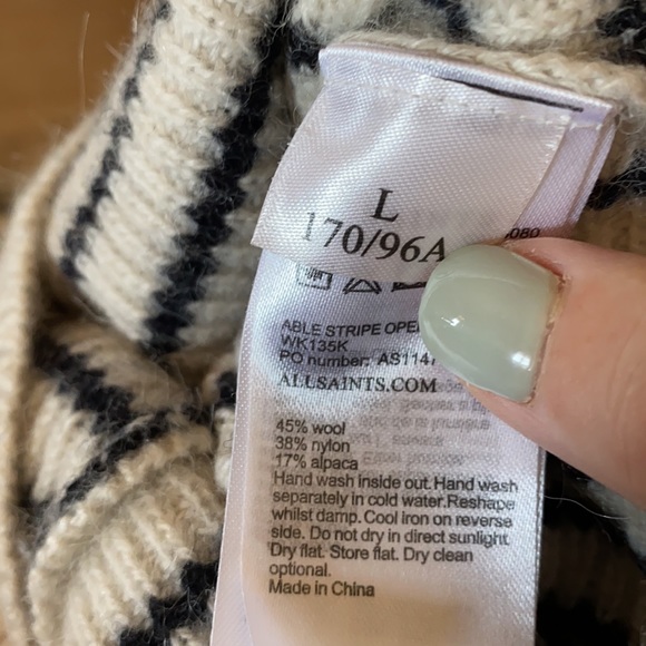 ALLSAINTS STRIPED WOOL BLEND V-NECK SWEATER SZ L - Picture 13 of 13